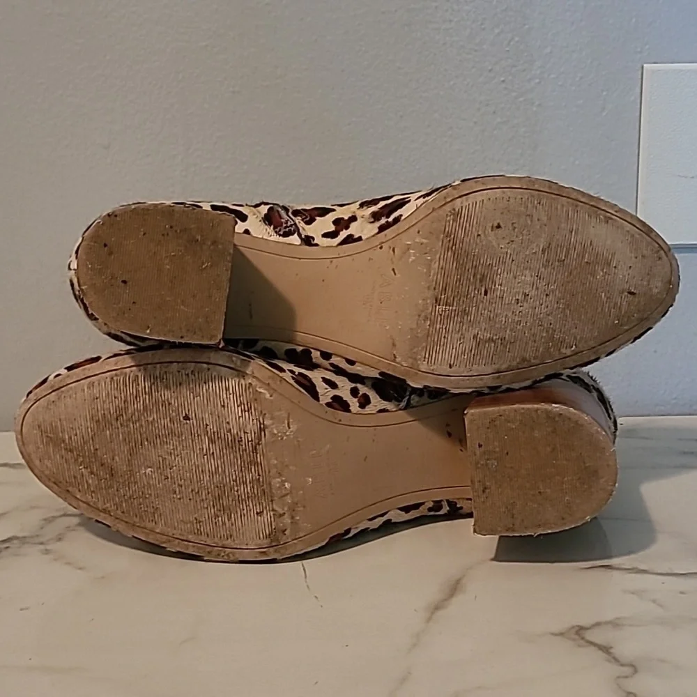 ABLE Leather Calfhair Leopard Print Chucky Block Heels Ankle Boots Booties Wmn 9